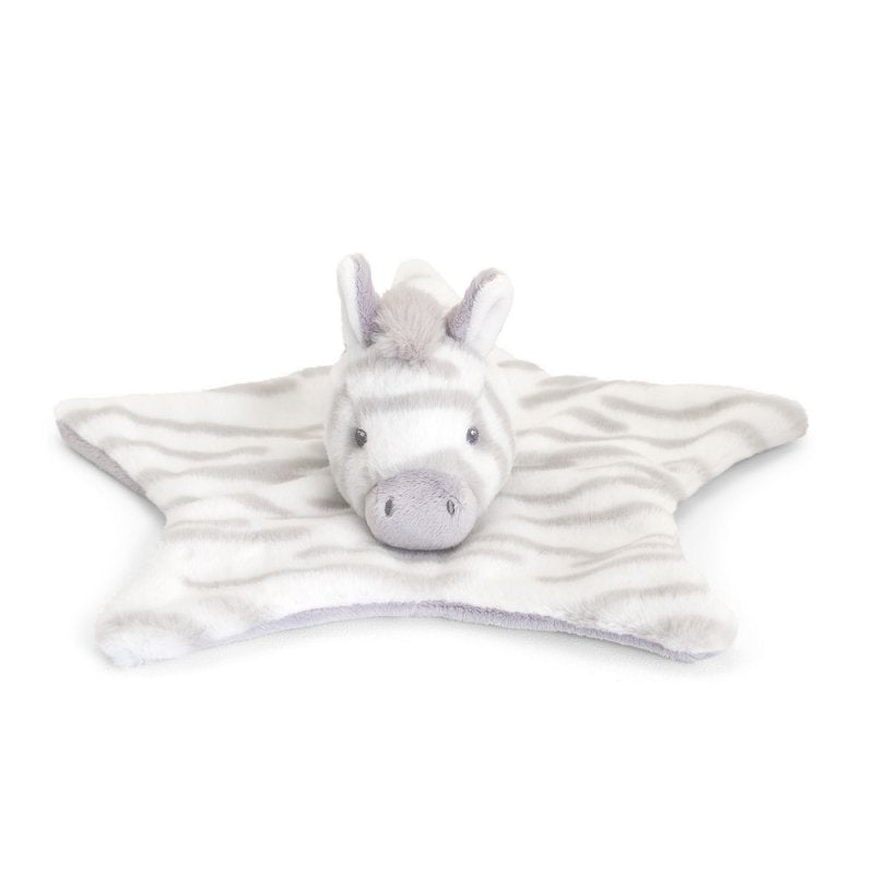 grey and white embroidered baby comforter