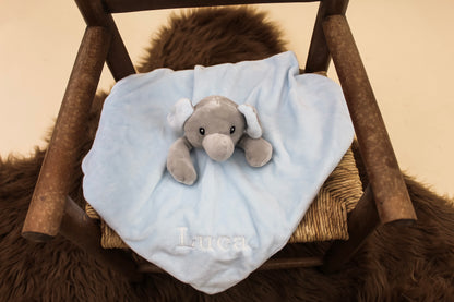 Embroidered Baby Blue Elephant Baby Comforter