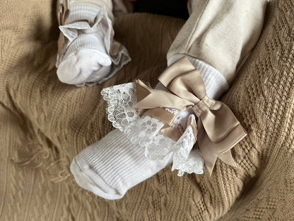 White & Rose Gold Lace Ankle Socks