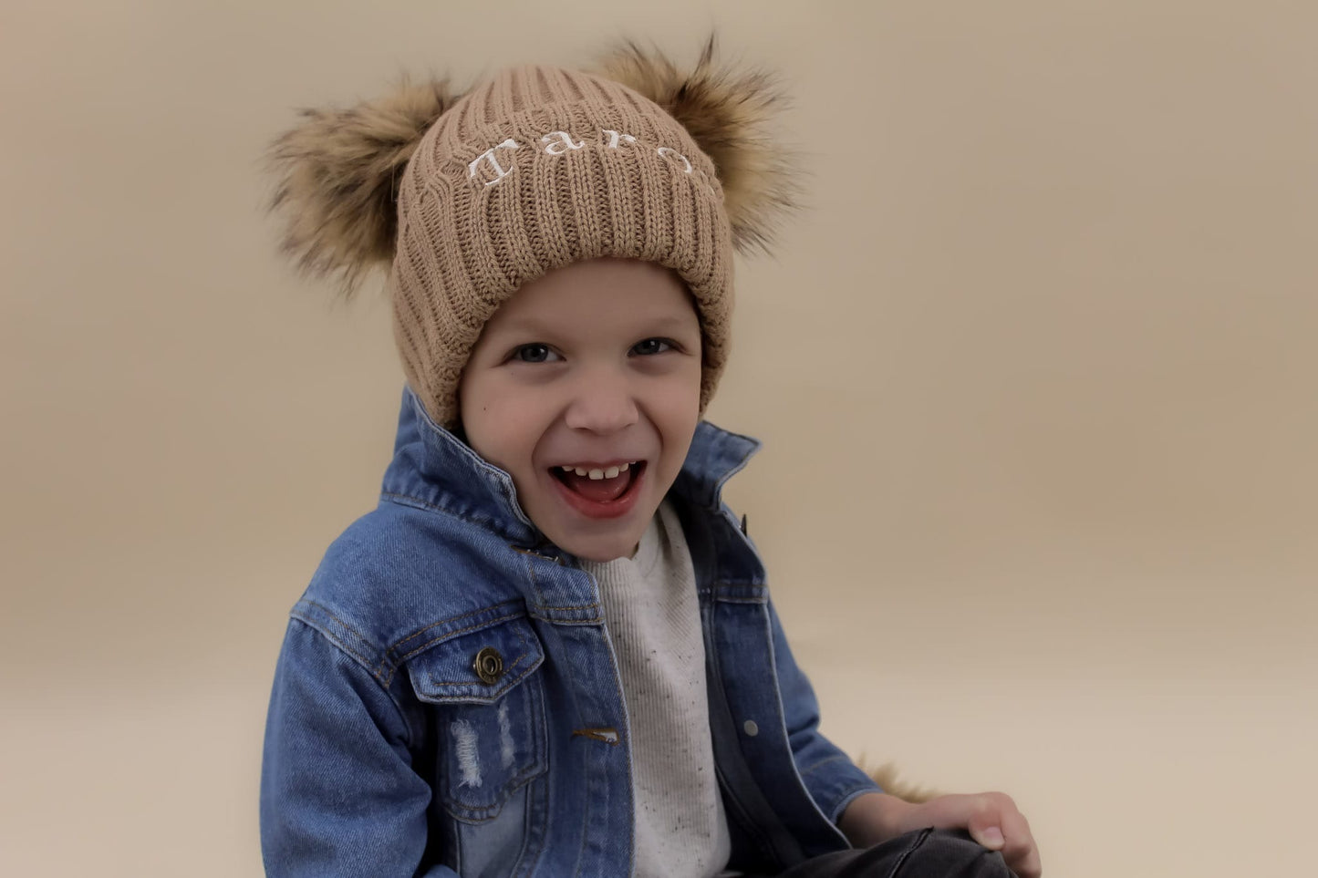 boys camel winter personalised hat