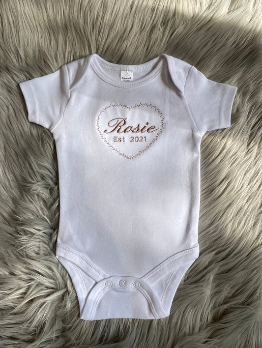 Embroidered White Baby Bodysuit