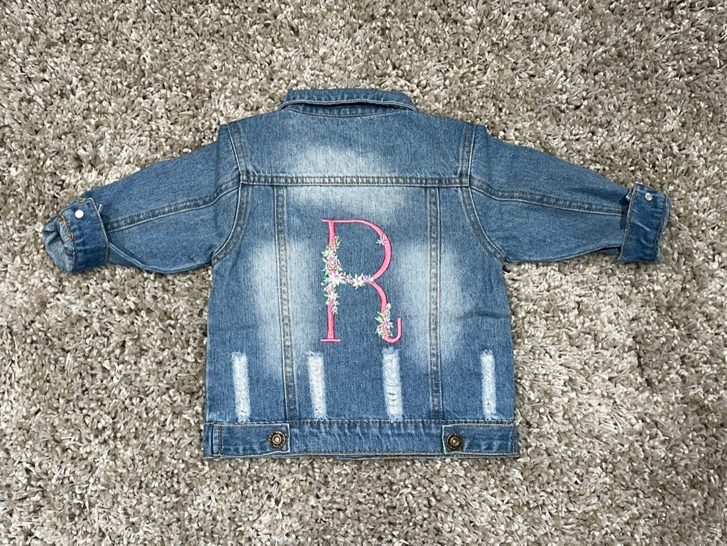 Personalised Pink Initial Floral Denim Jacket