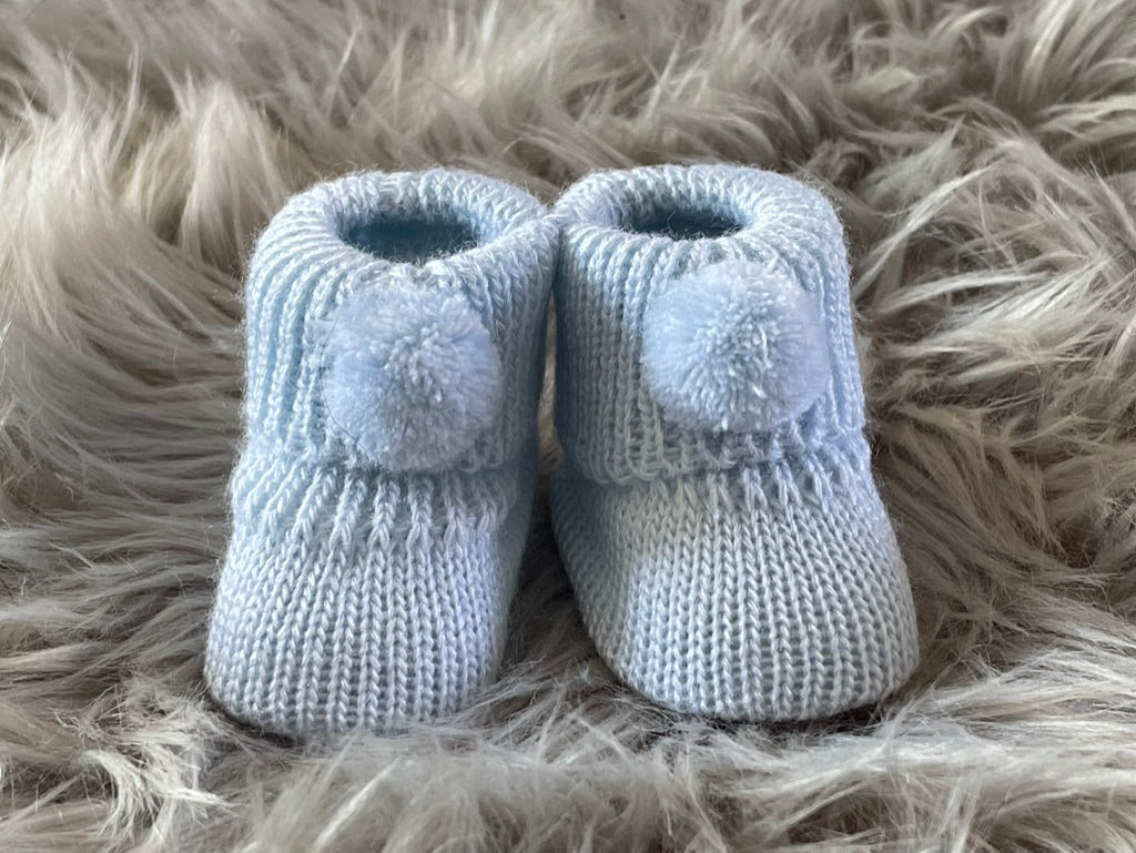 Baby Blue Knitted Pom Pom Newborn Baby Booties