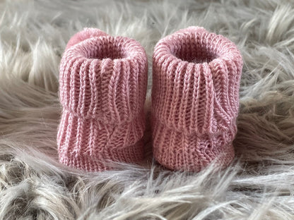 Rose Gold Knitted Pom Pom Newborn Baby Booties