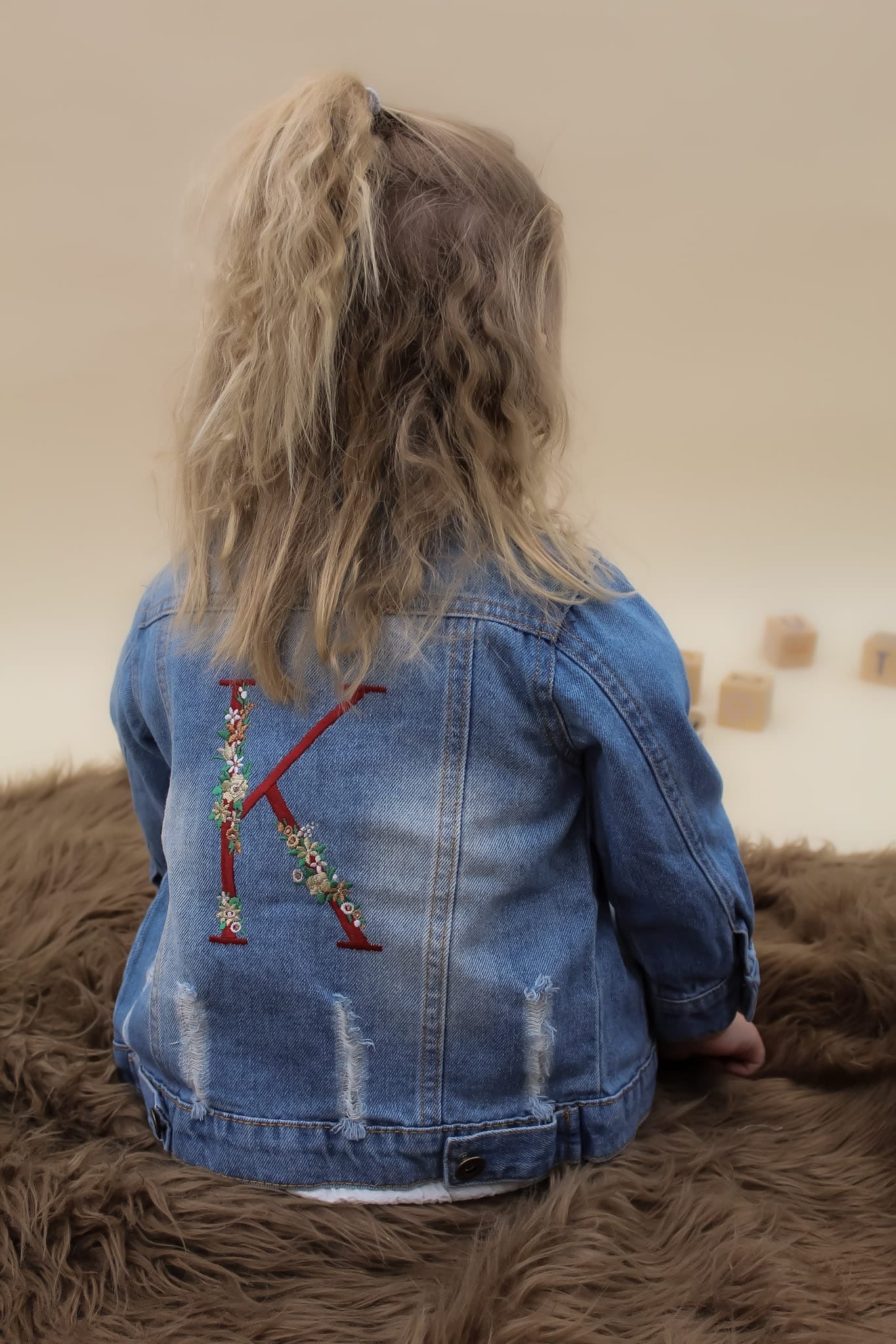 Cute little girls embroidered personalised denim jacket