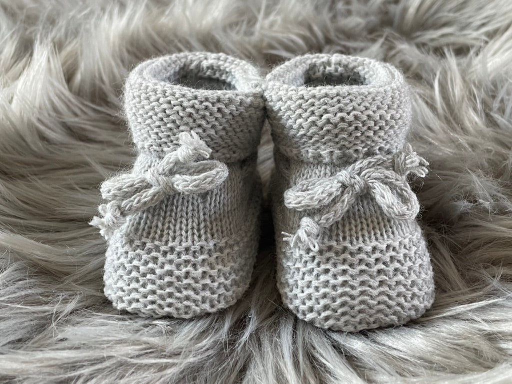 Grey Knitted Tie Up Newborn Baby Booties