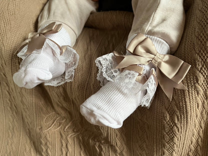 White & Rose Gold Lace Ankle Socks