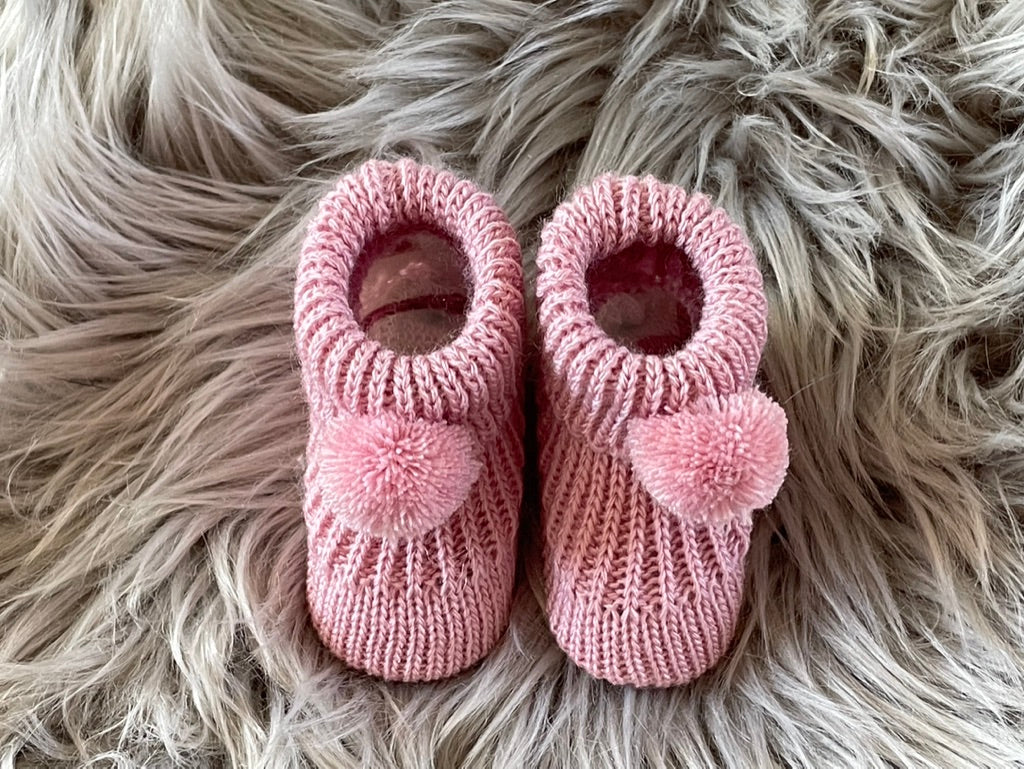 Rose Gold Knitted Pom Pom Newborn Baby Booties