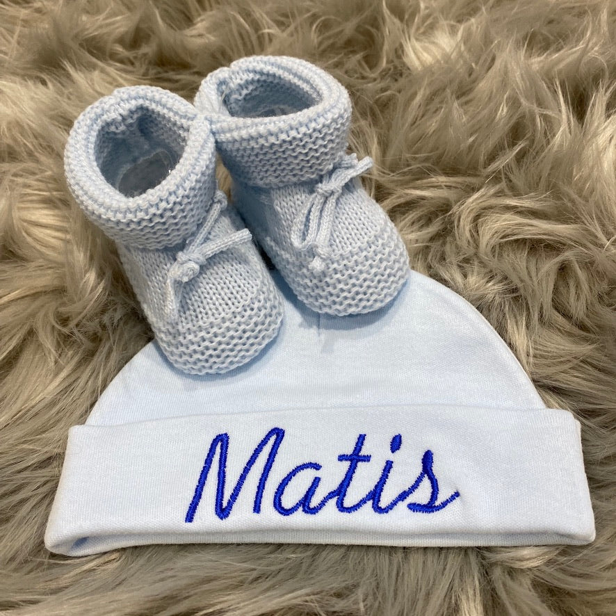 Personalised Embroidered Baby Blue Newborn Baby Hat