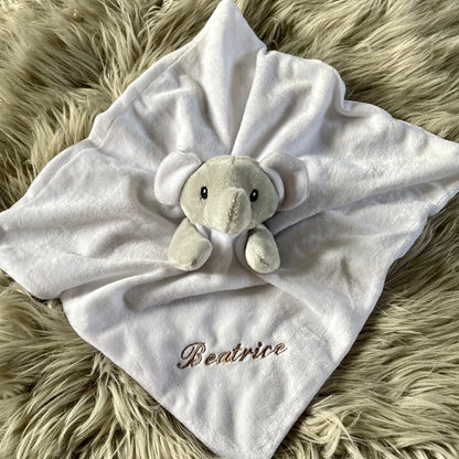 Embroidered White Elephant Baby Comforter