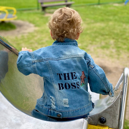 Personalised The Boss Embroidered Bear Denim Jacket