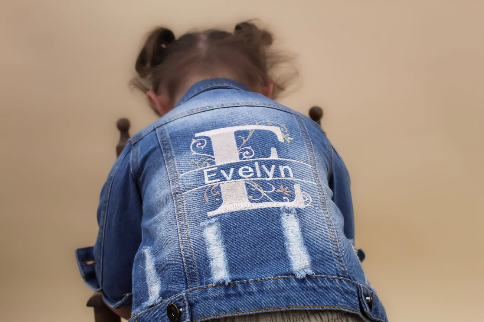 Flower girl embroidered denim jacket