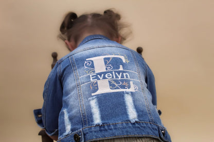 Flower girl embroidered denim jacket