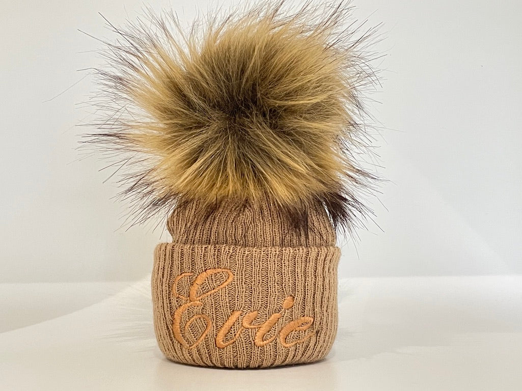 Camel Knitted Single Pom-Pom Baby Hat