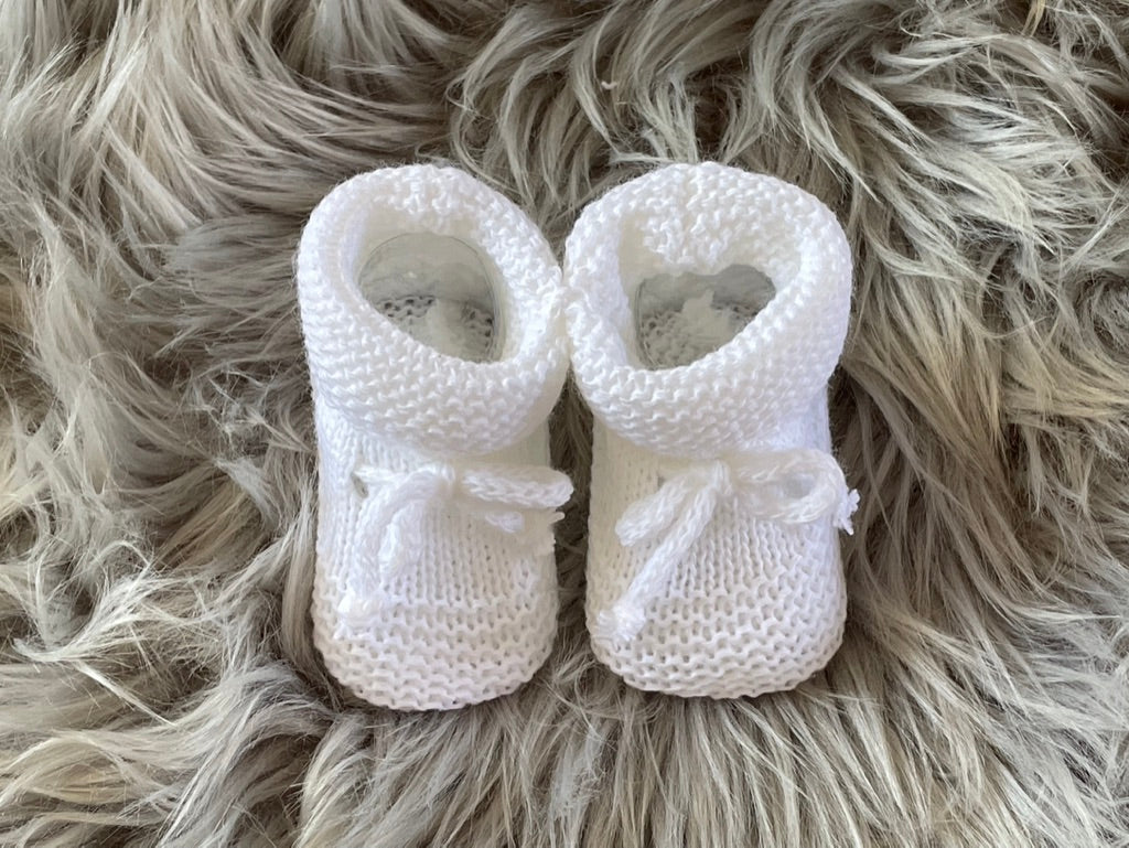 White Knitted Tie Up Newborn Baby Booties