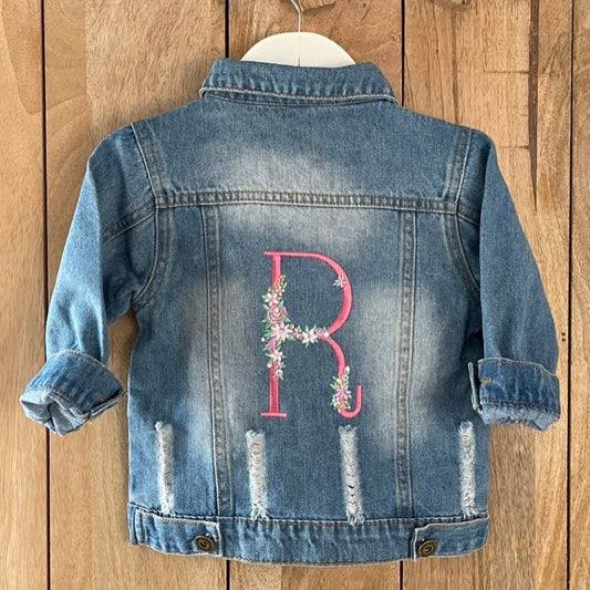 Personalised Pink Initial Floral Denim Jacket