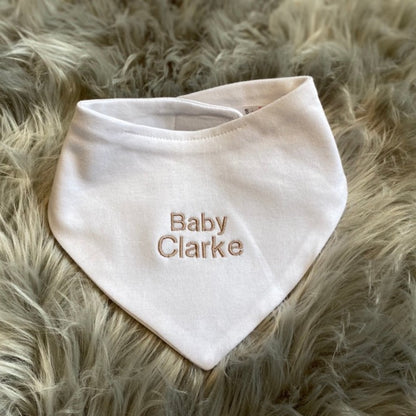 White Embroidered Bandana Style Baby Bib