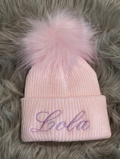 Baby Pink Knitted Single Pom-Pom Baby Hat