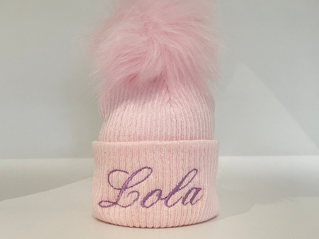 Baby Pink Knitted Single Pom-Pom Baby Hat