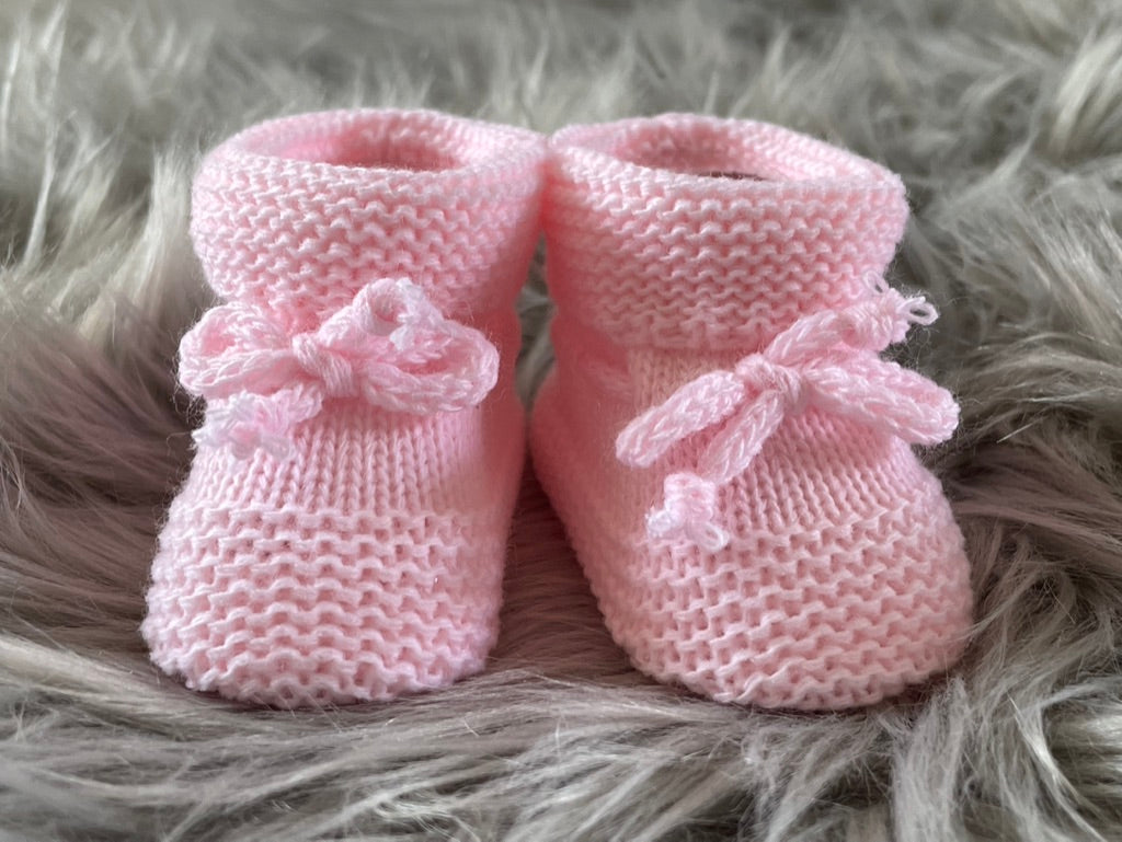 Baby Pink Knitted Tie Up Newborn Baby Booties