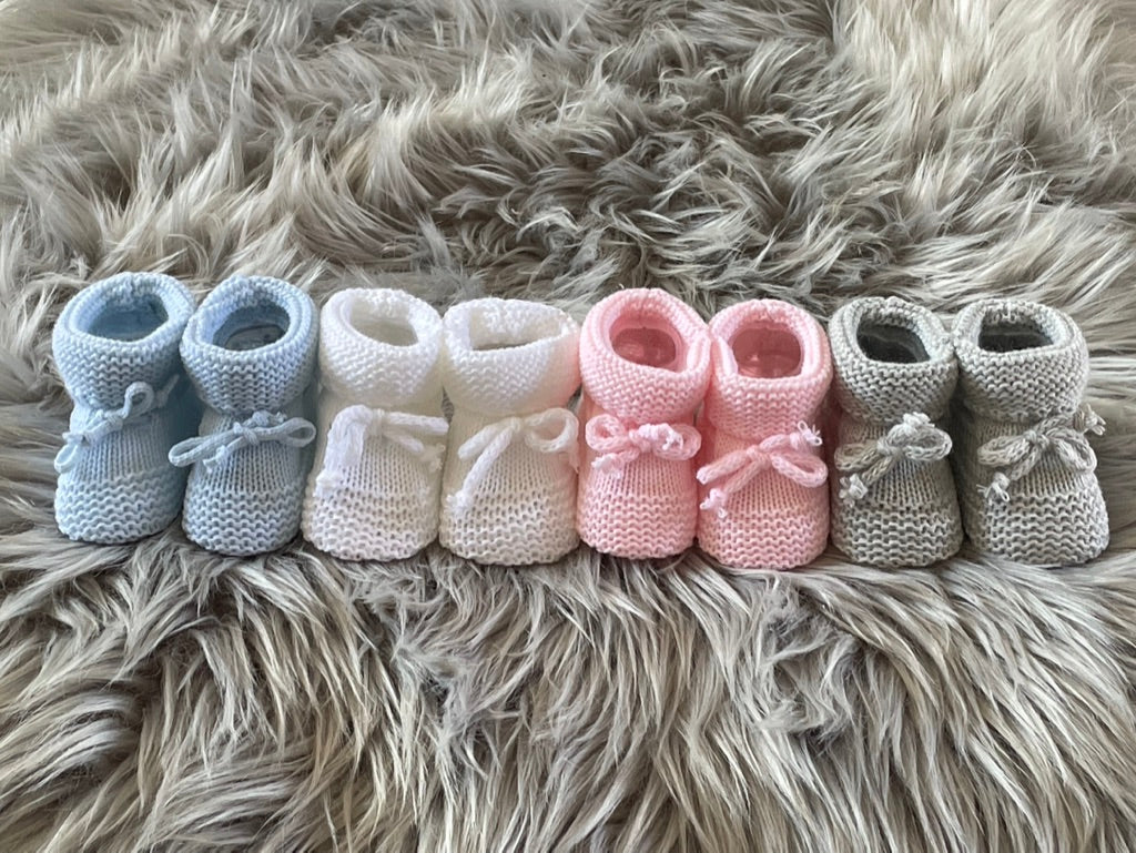 White Knitted Tie Up Newborn Baby Booties