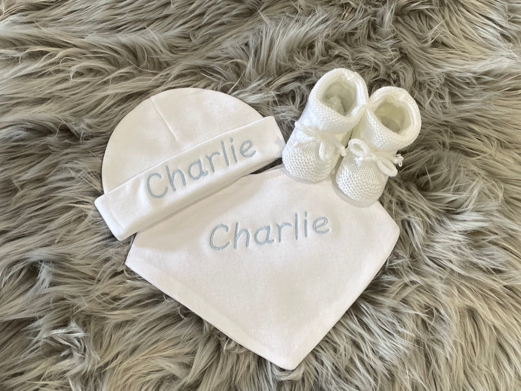 White Embroidered Newborn 3 Piece Gift Set