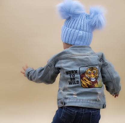 Boys blue denim jacket and knitted hat