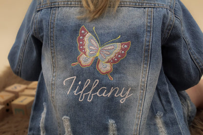 embroidered butterfly denim jacket