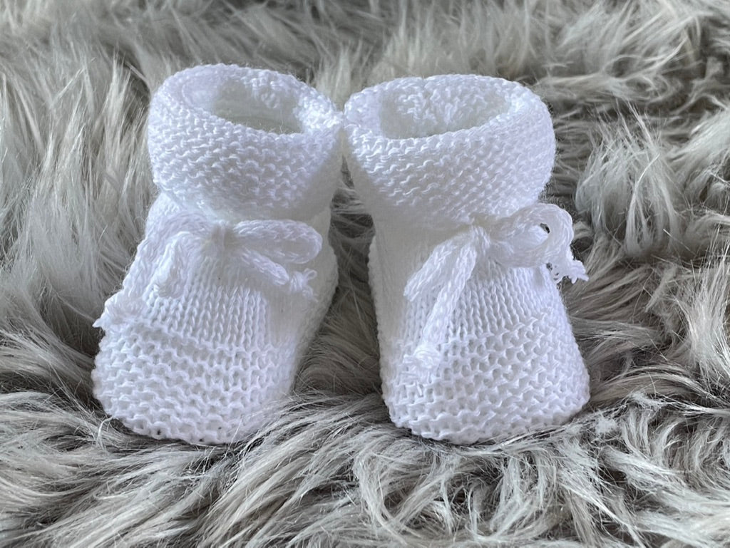 White Knitted Tie Up Newborn Baby Booties