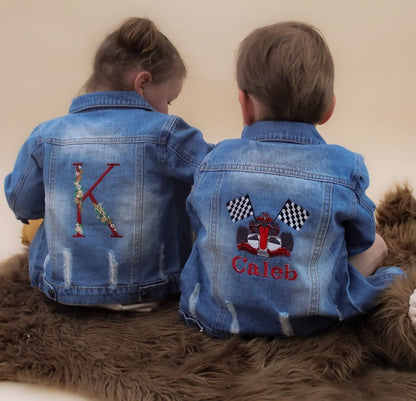 Personalised Initial Floral Denim Jacket