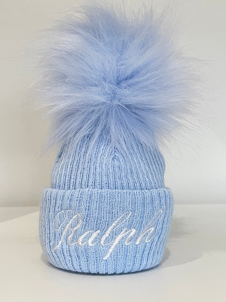 Baby Blue Knitted Single Pom-Pom Baby Hat