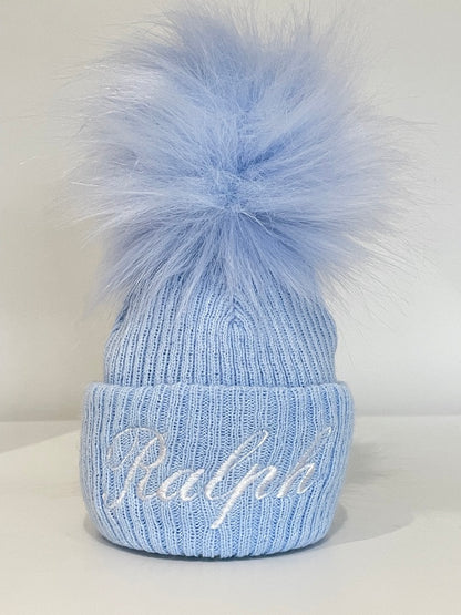 Baby Blue Knitted Single Pom-Pom Baby Hat