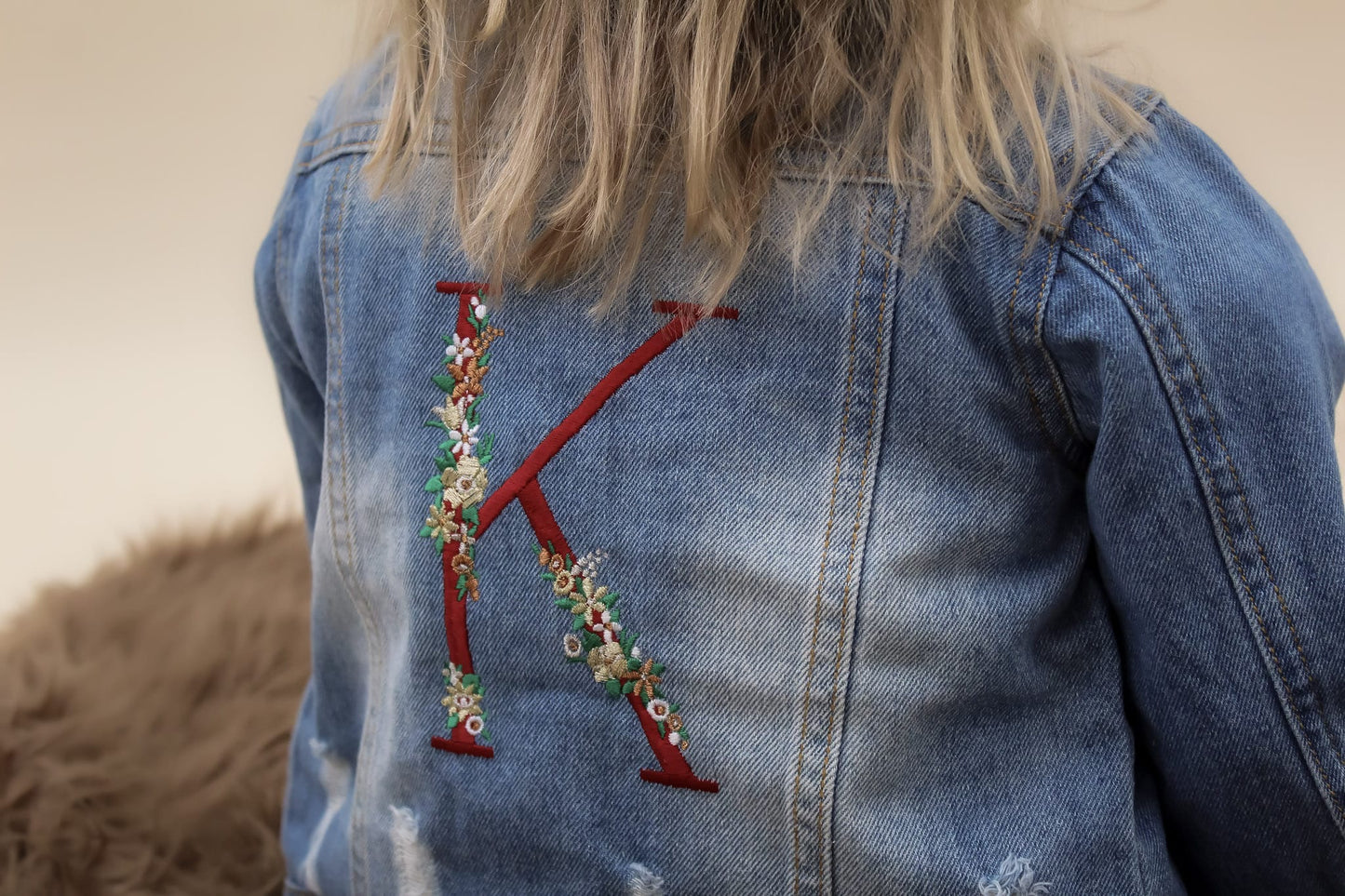 Red and Gold Glitter Floral Embroidered denim jacket