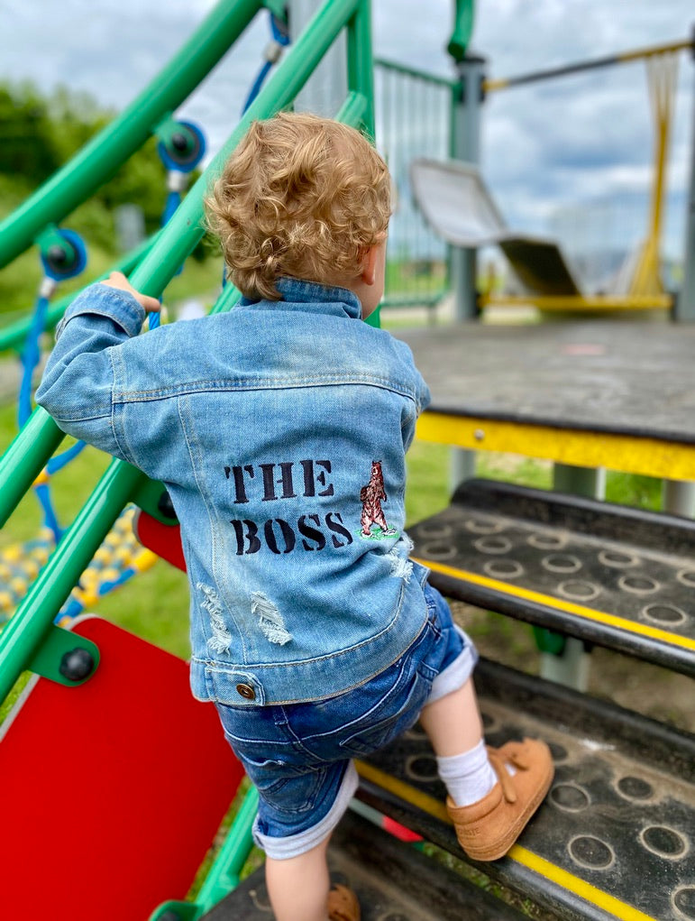 Personalised The Boss Embroidered Bear Denim Jacket