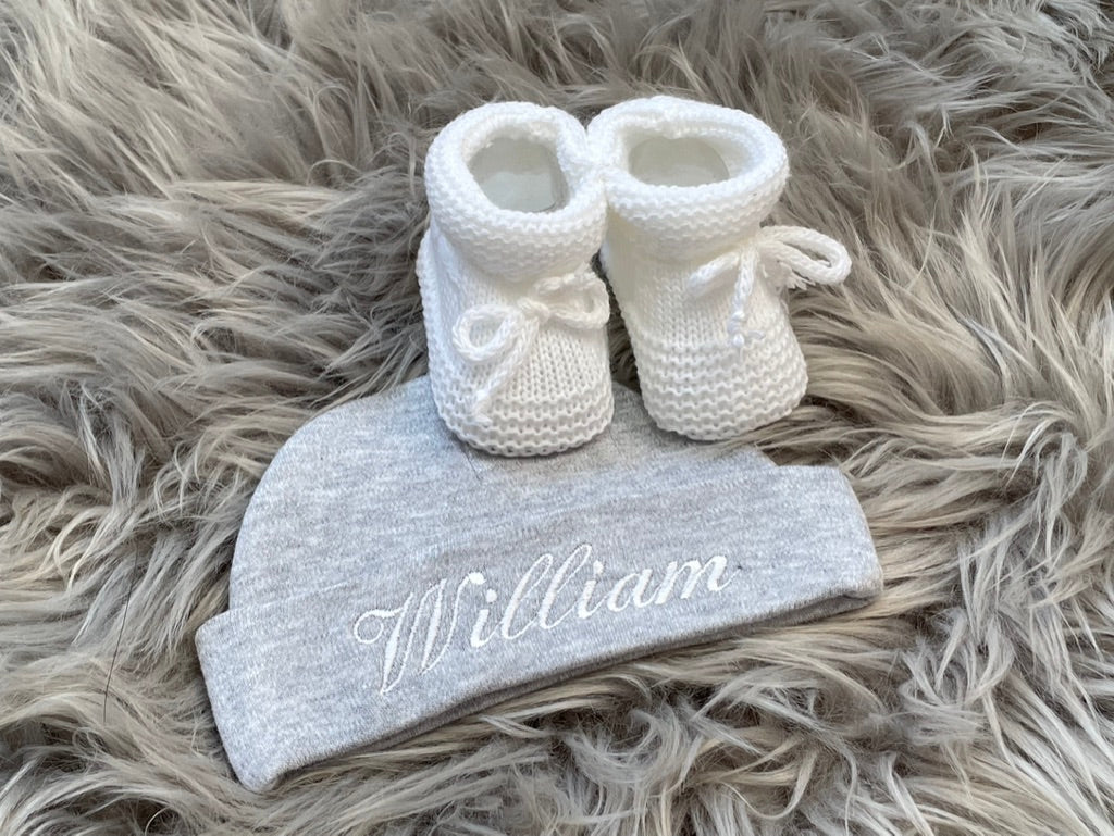 Grey Embroidered Newborn 3 Piece Gift Set