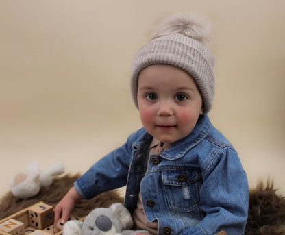 Taupe Knitted Single Pom-Pom Baby Hat