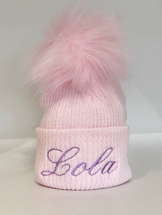 Baby Pink Knitted Single Pom-Pom Baby Hat