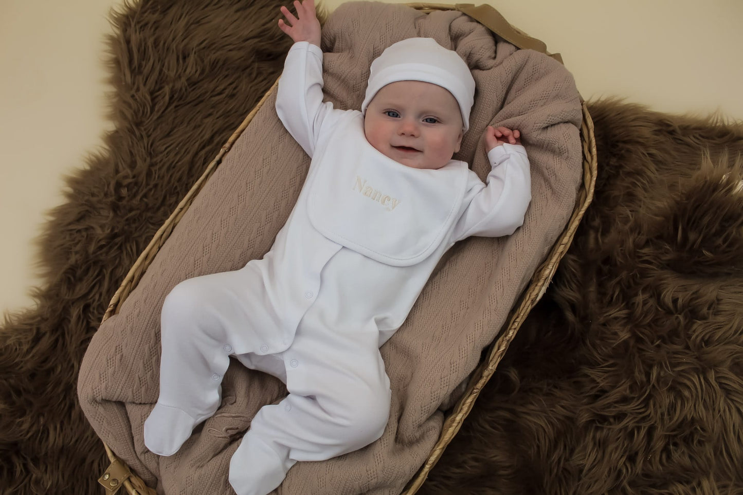 Embroidered White square baby bib