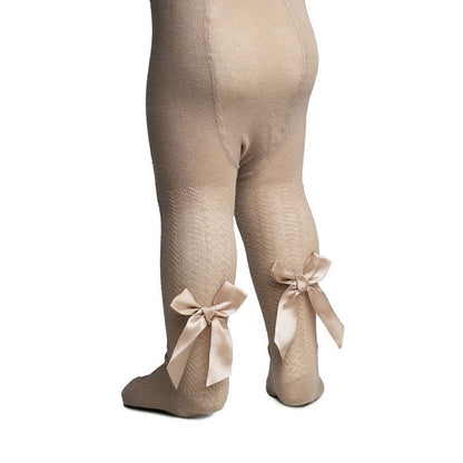 beige baby tights with bow