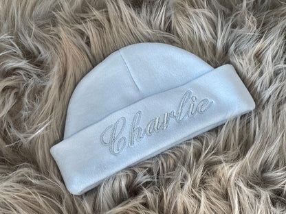 Personalised Embroidered White Newborn Baby Hat