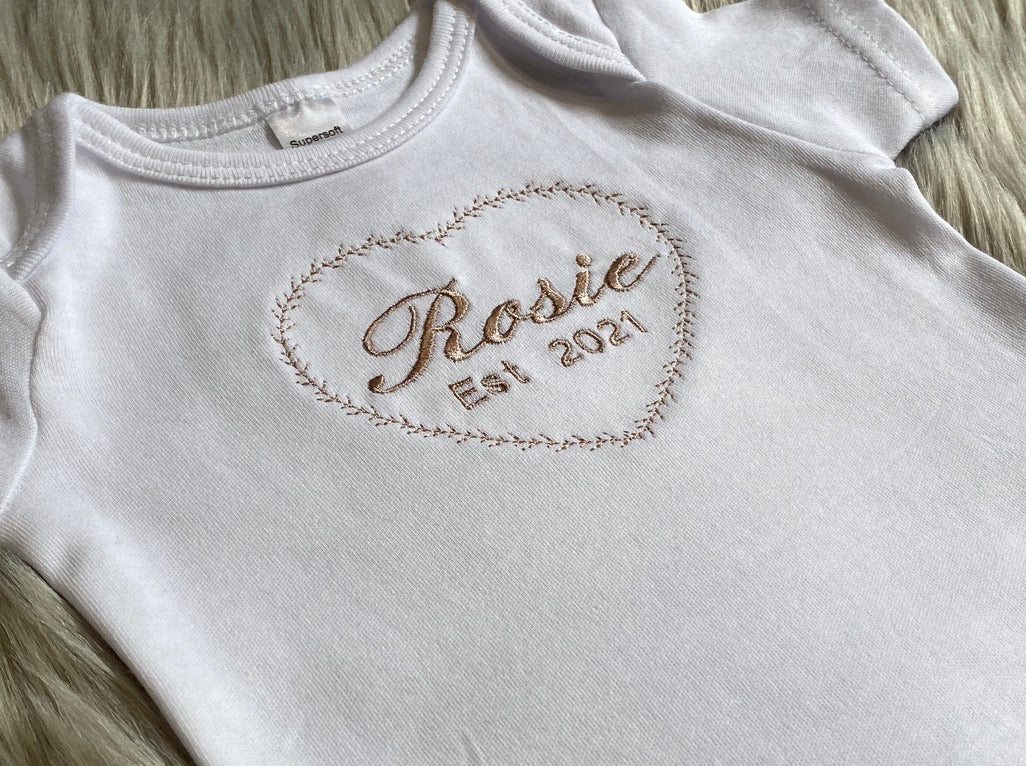 Embroidered White Baby Bodysuit