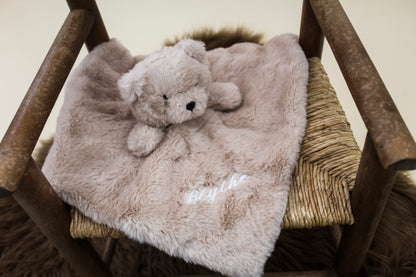 Personalised Furry Beige Bear Baby Comforter