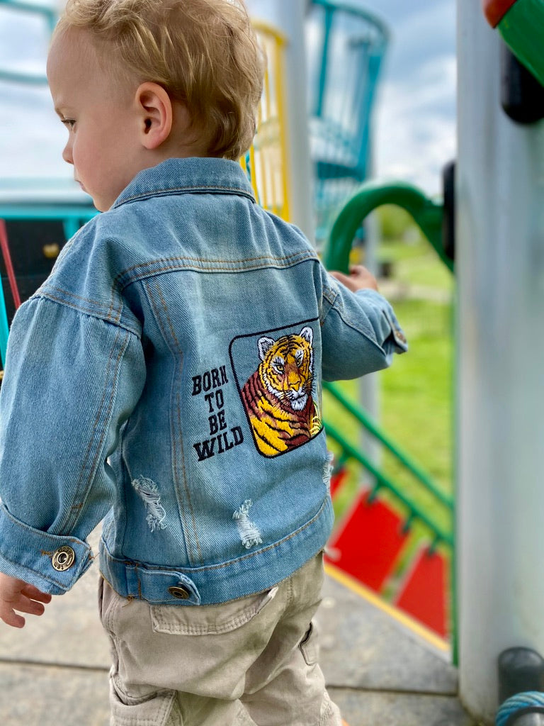 Personalised Born To Be Wild Tiger Embroidered Denim Jacket