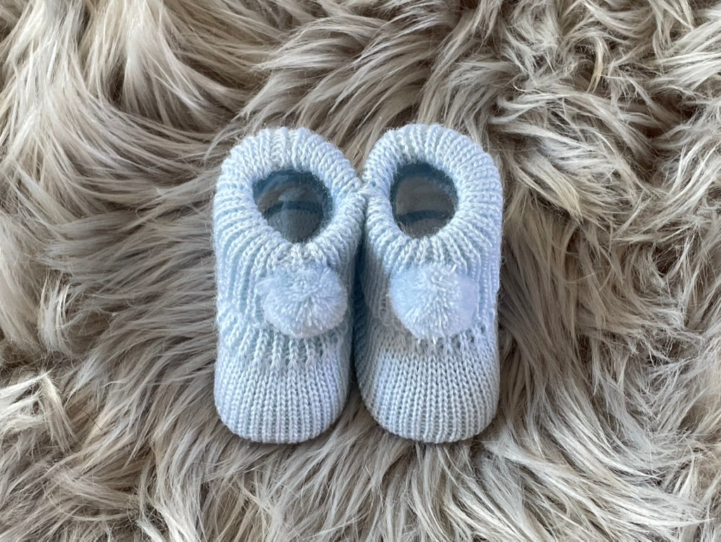 Baby Blue Knitted Pom Pom Newborn Baby Booties