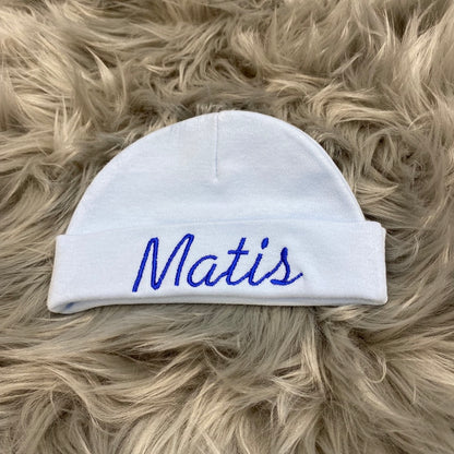 Personalised Embroidered Baby Blue Newborn Baby Hat