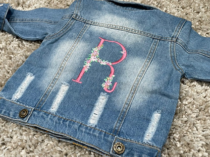 Personalised Pink Initial Floral Denim Jacket