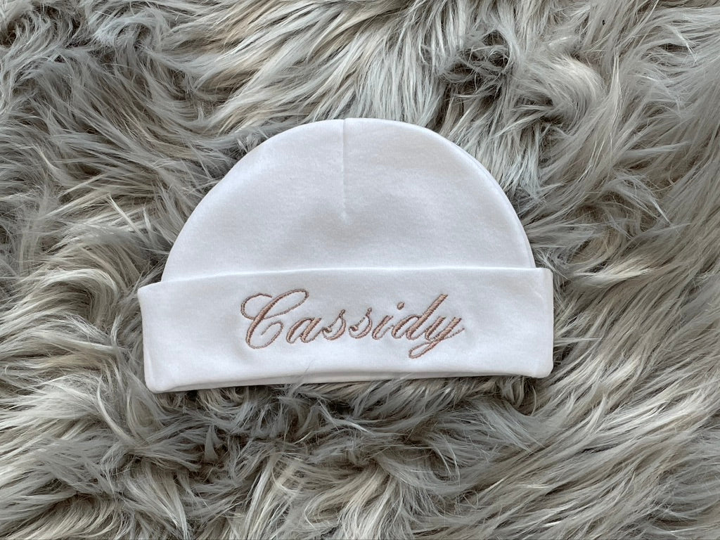 Personalised Embroidered White Newborn Baby Hat