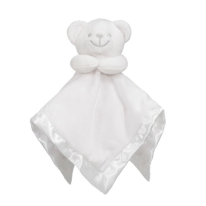 White embroidered bear baby comforter