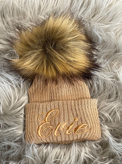 Camel Knitted Single Pom-Pom Baby Hat