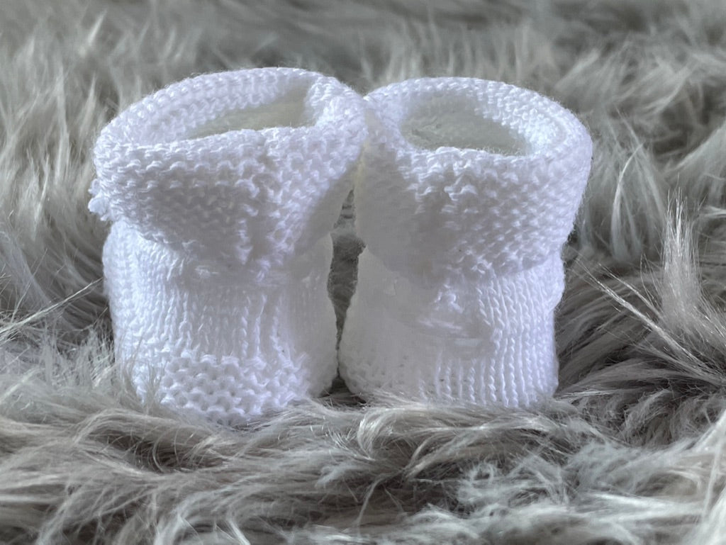 White Knitted Tie Up Newborn Baby Booties